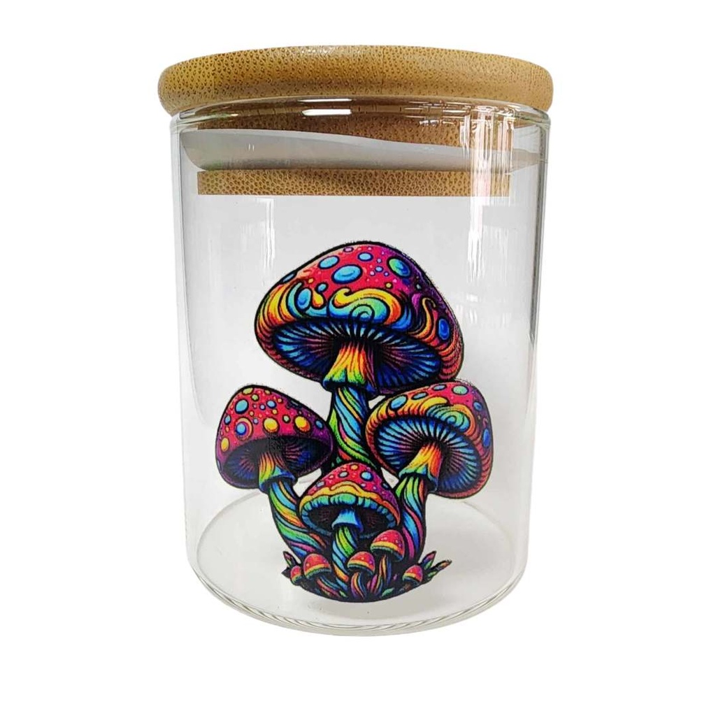 Petit Bocal en Verre Champignon Arc-en-Ciel avec Couvercle en Bambou | 200ml | Solution de Rangement Colorée