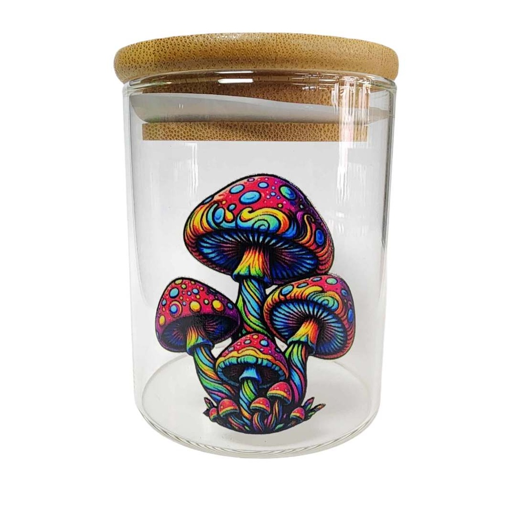 Petit Bocal en Verre Champignon Arc-en-Ciel avec Couvercle en Bambou | 200ml | Solution de Rangement Colorée