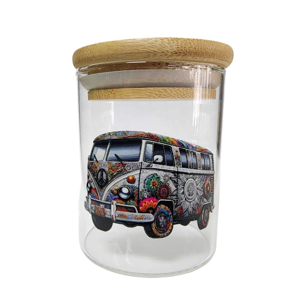 Trippy Van Mini Glass Jar | 200ml | Bamboo Lid with Silicone Seal