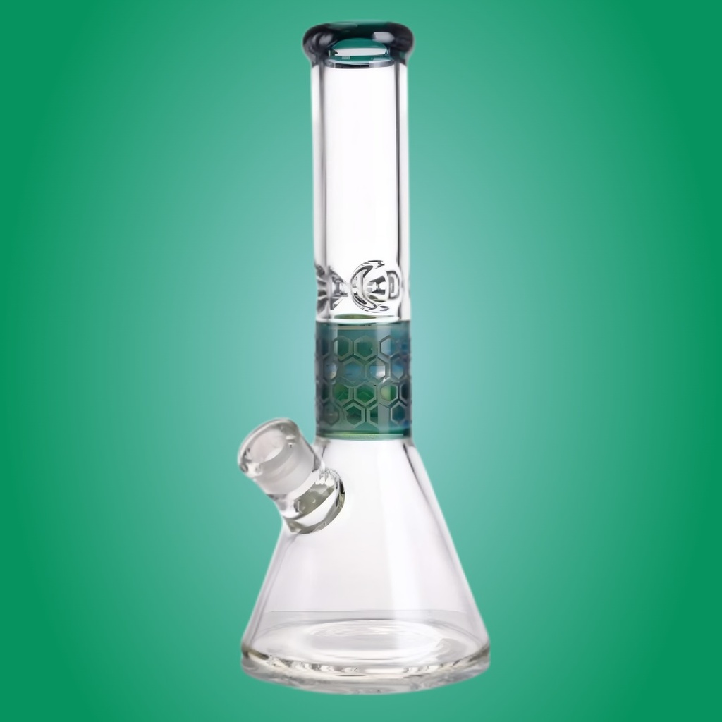 Bong de Vidrio Beaker de 14 Pulgadas con Patrón Hexagonal, 7mm de Grosor y Atrapa Hielo