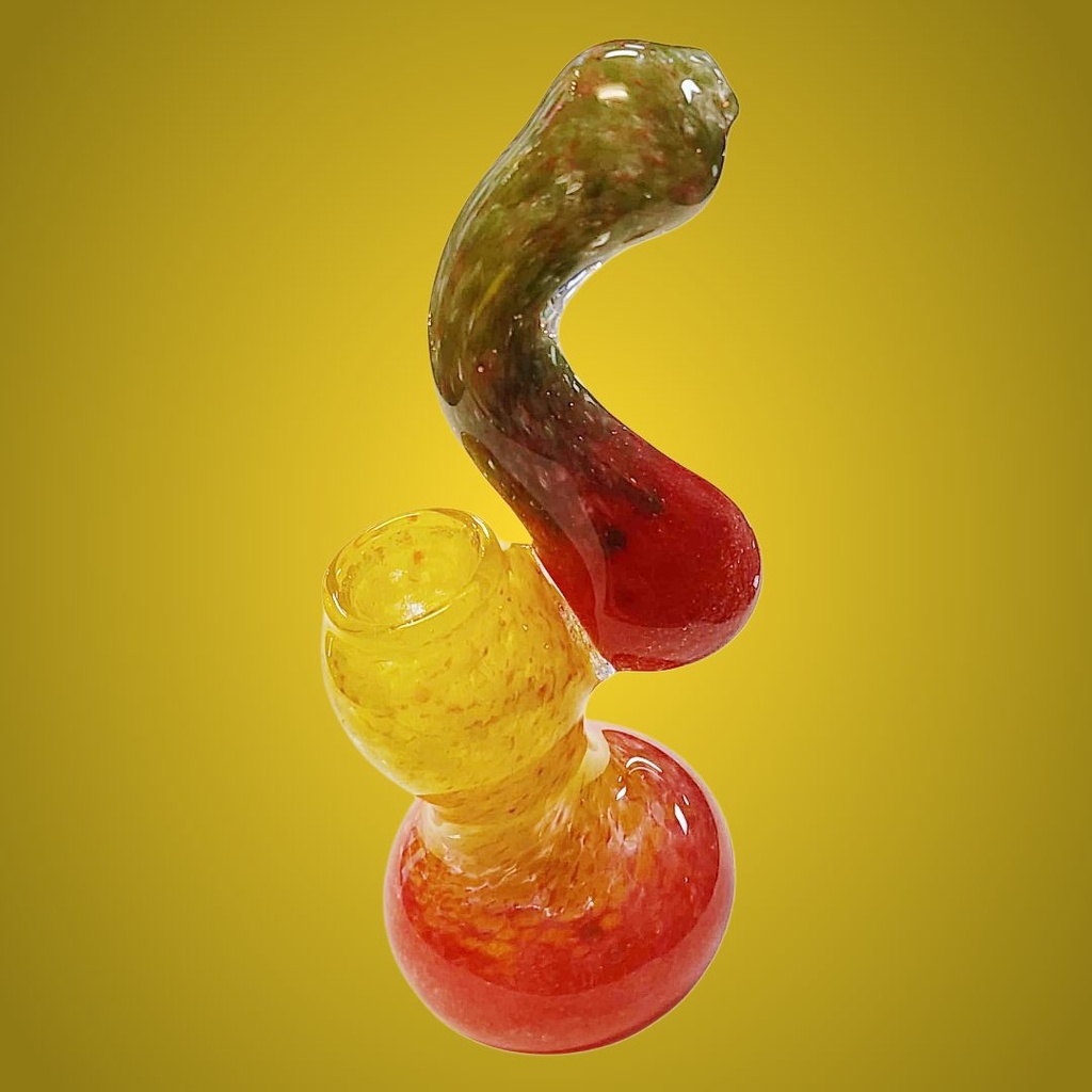 Rasta Colored Frit Sherlock Bubbler Glass Waterpipe with Carb Hole - 6 Inch