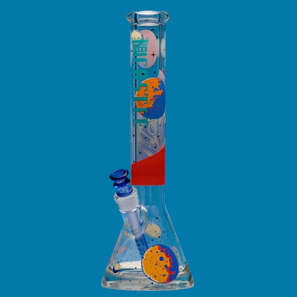 Space Case - Bong Tipo Beaker de Vidrio Resistente con Base Reforzada de Castle Glassworks - 16 pulgadas - 9 mm