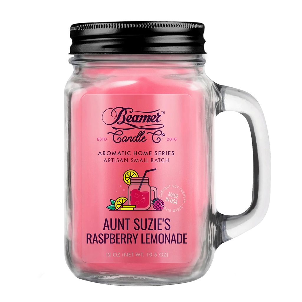 Beamer Candle Co. Pot en verre de 12 oz - Limonade à la framboise de tante Suzie