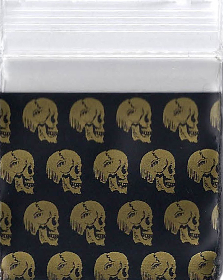 Sacs en plastique de 1x1 pouce avec des têtes de mort en or, 1000 pièces.