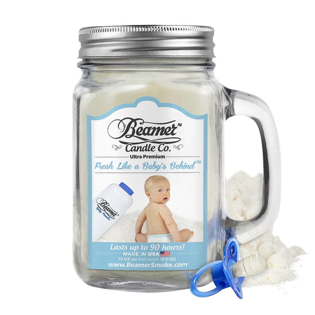 Beamer Candle Co. 12oz Glass Mason Jar -Fresh Like a Baby's Behind