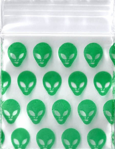 Green Alien 1.25x1.25 Inch Plastic Baggies 100 pcs.