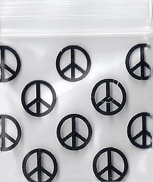 Symboles de paix multiples, sachets en plastique de 1x1 pouce, 1000 pièces.