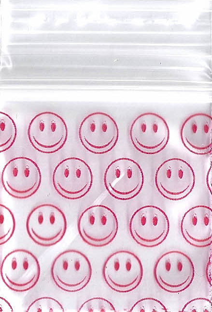 Red Happy Face 1x1 Inch Plastic Baggies 100 pcs.