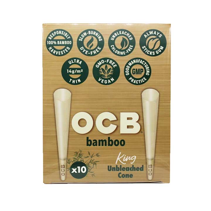 OCB Bamboo Pre-rolled Cone King Size - Unbleachead - Box of 12