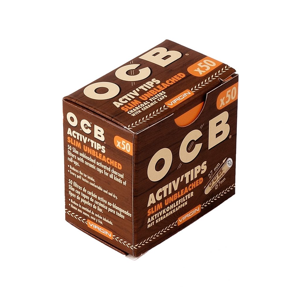 OCB Charcoal Filter Activ-Tips Slim - Unbleached - Pack of 10