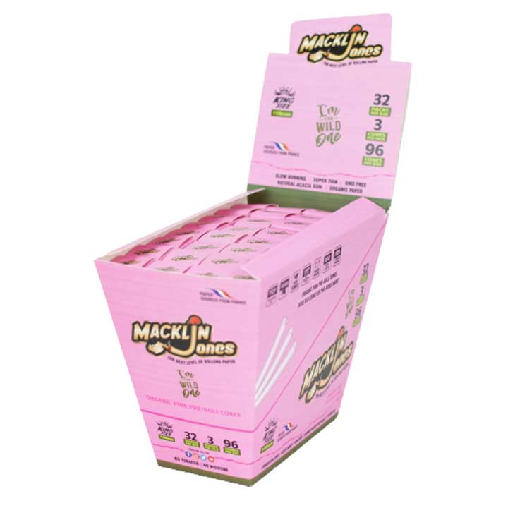 Macklin Jones Rose Pink Pré-Roulé Cones - Taille King de 110mm - Boîte de 32