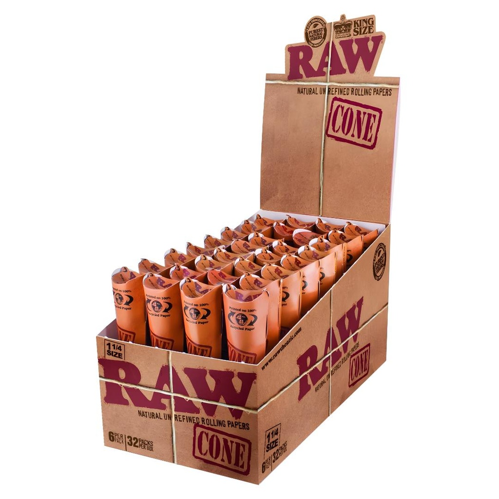 Raw Classic 1 1/4 Pre-Rolled Cone Rolling Papers Box (32 packs)