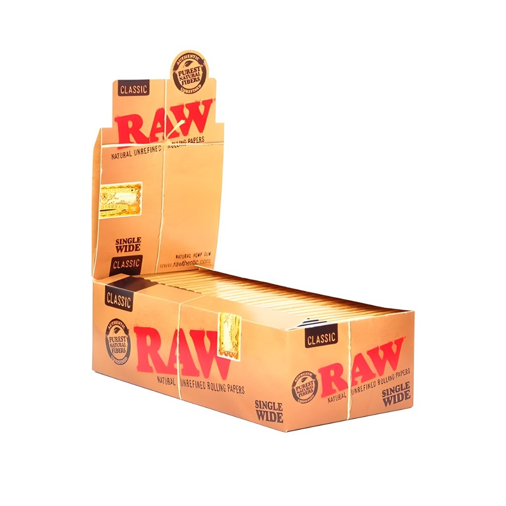 Raw Classic Single Width Double Window Rolling Papers Box (25 Packs)
