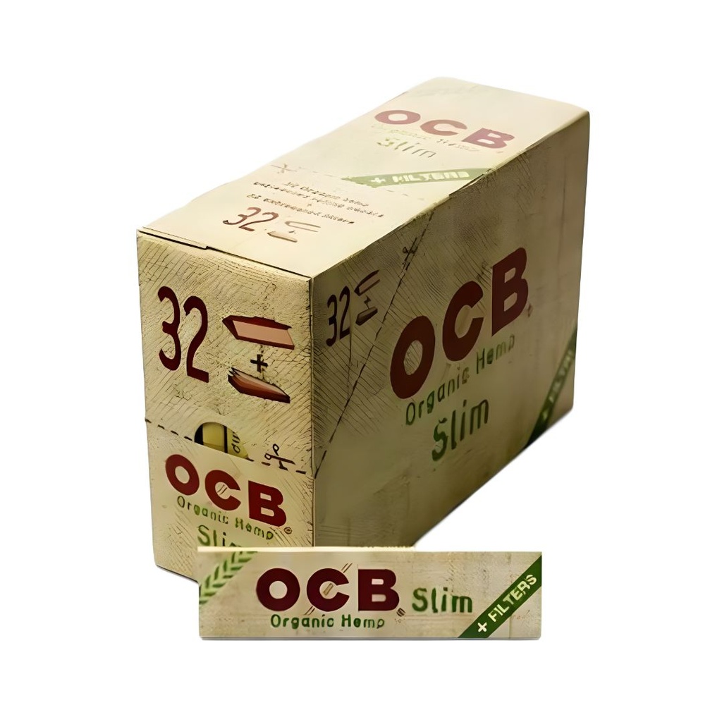 OCB Organic Hemp King Size Slim 110mm Rolling Papers with Tips Box of 32 packs