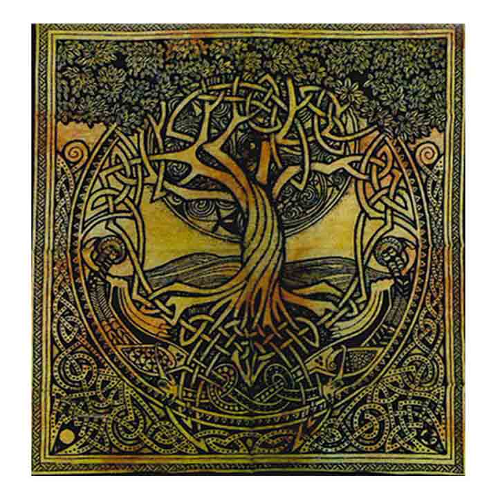 Tapisserie orange hippie psychédélique arbre de vie celtique