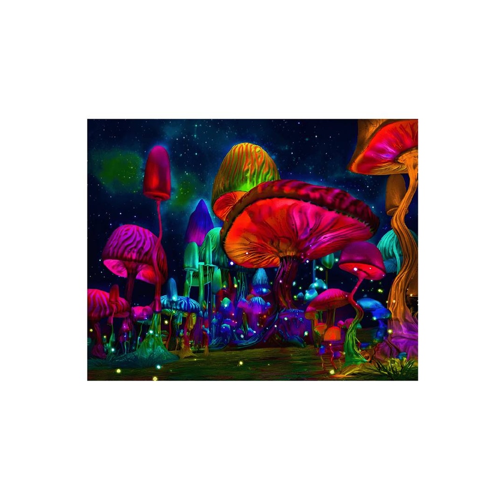 Space Mushroom Planet UV Reactive Tapestry -  78X59