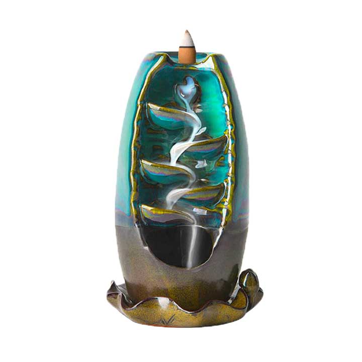 Ceramic Backflow Incense Holder -- Green Waterfall