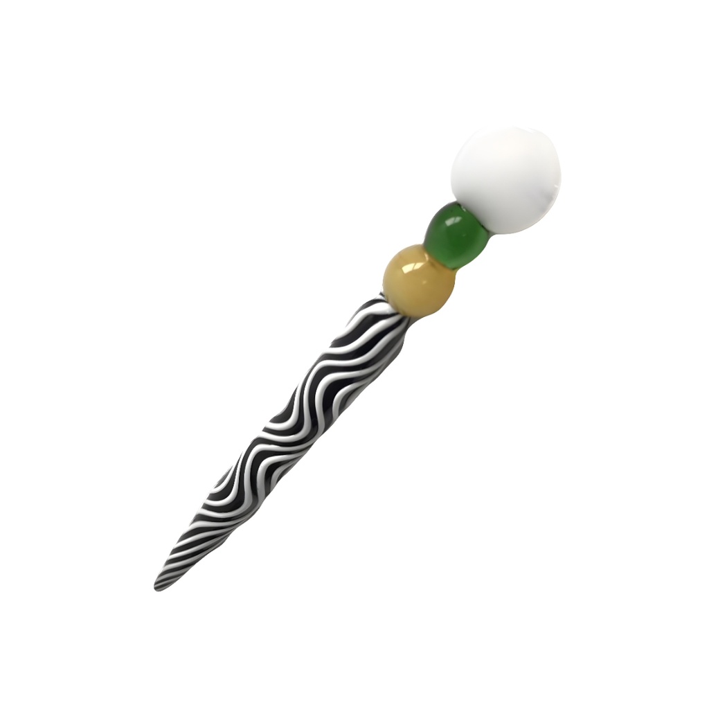 Black and White Glass Dabber Tool with Color Beads