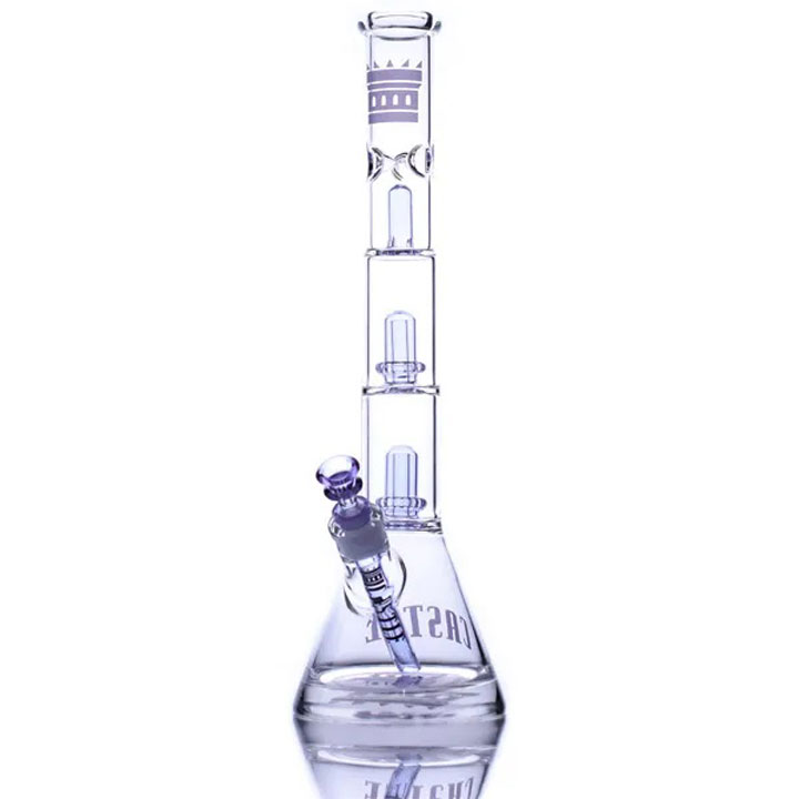 Bong à bec clair de 18 pouces avec double pommeau de douche et base épaisse de Castle Glass