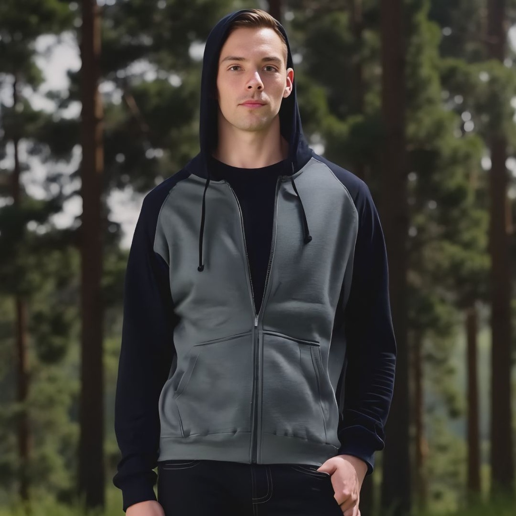 Men's Hemp 2 Tone Zip Hoodie with Pockets by Eco-Essentials