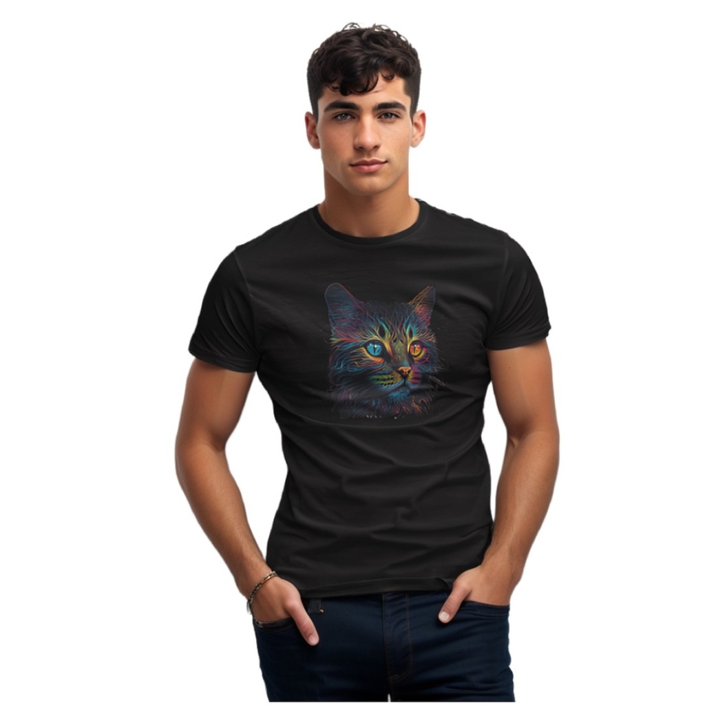 Organic Cotton 3D Cat T-Shirt | Eco-Friendly Psychedelic Apparel