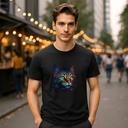 3D Psychedelic Rainbow Cat Organic Cotton T-Shirt by Sanctum Fashion - Eco-Friendly and Sustainable